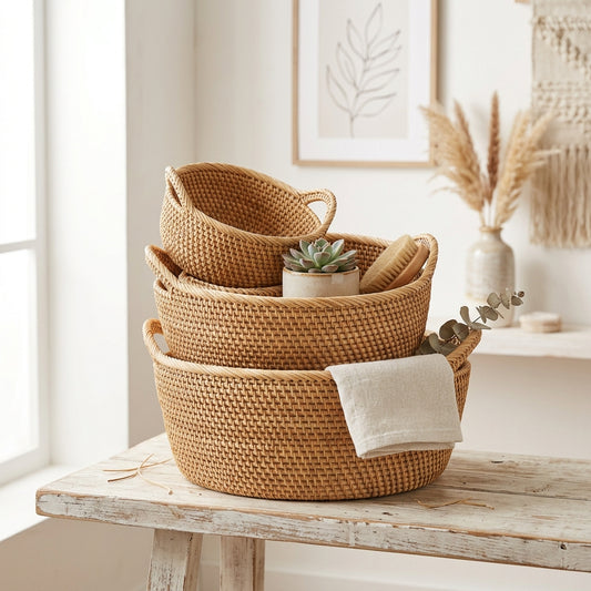Handwoven Rattan Storage Basket Set (3 Pack)