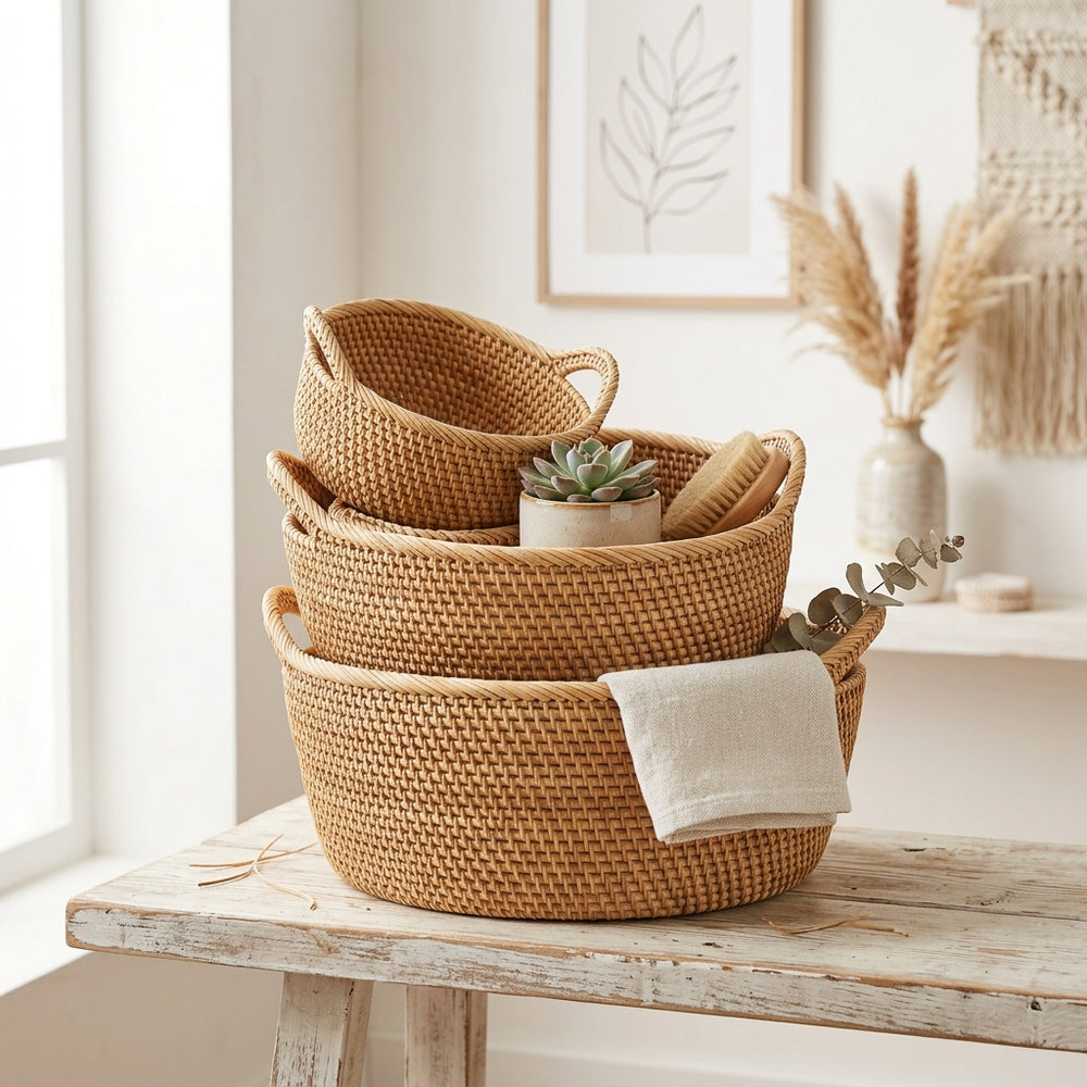 Handwoven Rattan Storage Basket Set (3 Pack)
